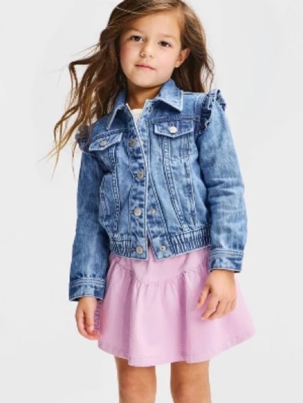 Toddler Girls Ruffle Sleeve Denim Jacket-Cat & Jack Medium Wash NWT Size 3T